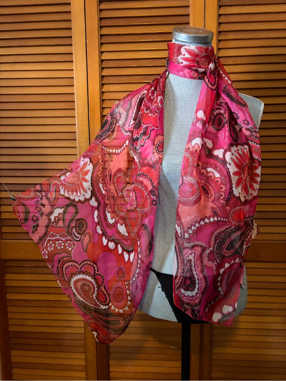 Y2K Large Boho Pink and Orange Paisley Floral Chiffon Scarf